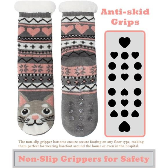 Fuzzy Slipper Socks for Women Girls Kids with Grips Warm Sherpa - Picture 5 of 7